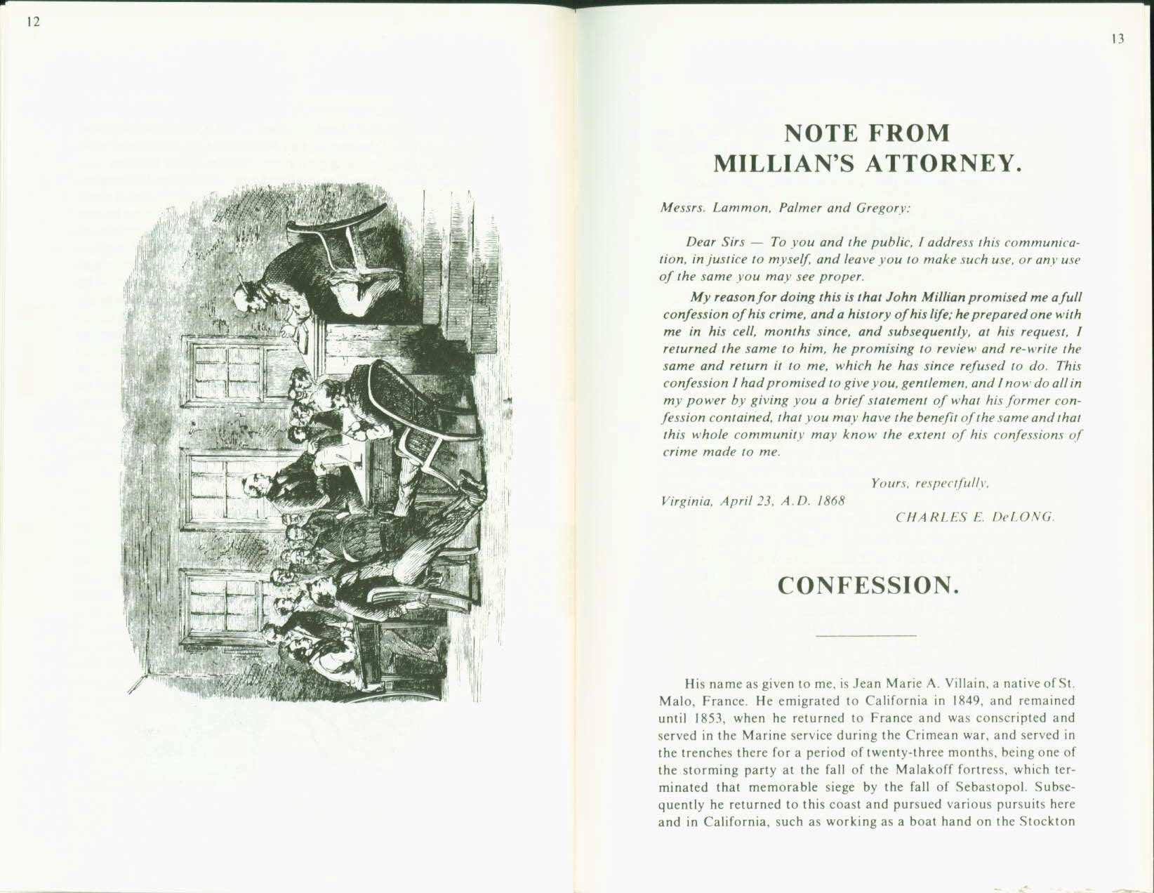 THE MURDER OF JULIA BULETTE: Virginia City, Nevada; 1867--with the life and confession of John Millian, convicted murderer. vist0044f